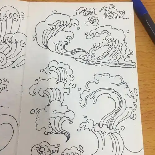 视传素材一些海浪祥云的线稿练习分享