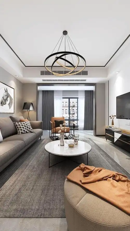 现代客厅全景效果图_短视频_客厅_家居家装_装修