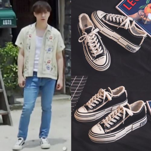 张子枫向往的生活张艺兴同款鞋女夏季低帮帆布鞋学生百搭厚底板鞋