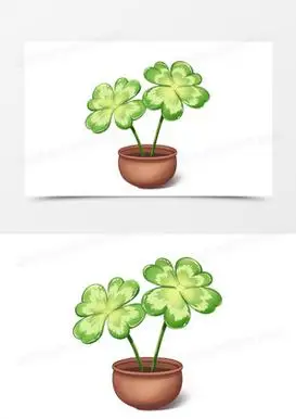 手绘幸运草四叶草盆栽免抠元素