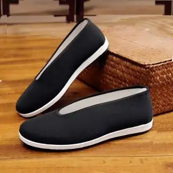 圆口布鞋男老北京布鞋中老年软底防滑透气男款爸爸鞋老头鞋大码 黑底