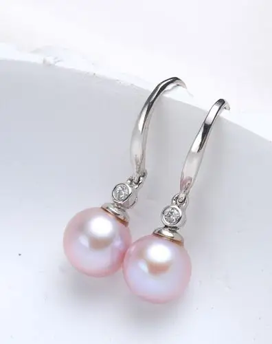 水年华 正圆精品s925银紫色珍珠耳环