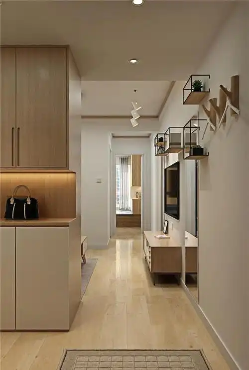 入户玄关设计,如果喜欢一进门就是客厅的话,用上玄关鞋柜设计,非常