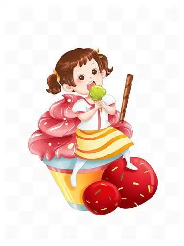 夏季吃冰激凌女孩可爱人物卡通形象美食 i>冷 /i> i>饮 /i>