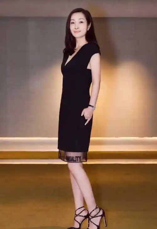 秦海璐造型好干练黑色西服配金色半身裙一般人穿不出质感