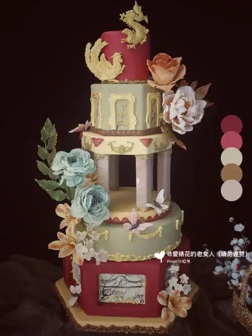 中国风翻糖婚礼蛋糕水墨画