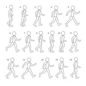 动画序列一步运动男子行走游戏动画序列的阶段照片