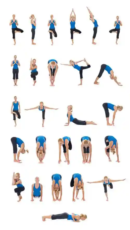 美女展示瑜伽的各种动作