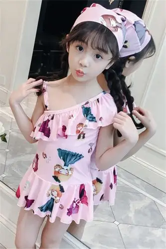 童装儿童泳衣女孩宝宝可爱洋气连体游泳衣中大童公主吊带荷叶边度假