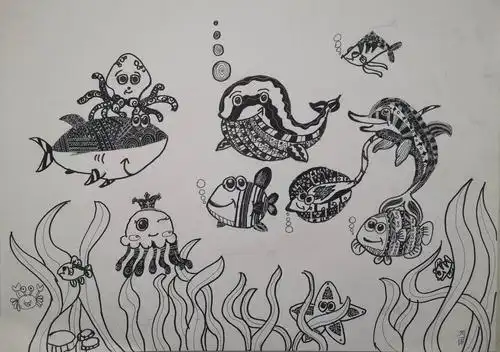 优彩少儿美术大师班第22轮《线描海底世界》