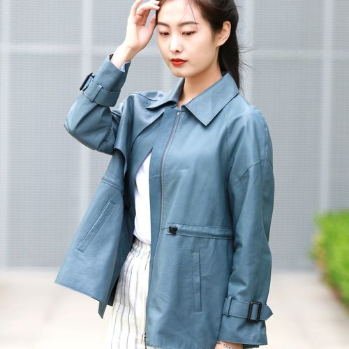 头层绵羊皮皮衣女韩版宽松大码中长款真皮皮夹克中长款修身外套女