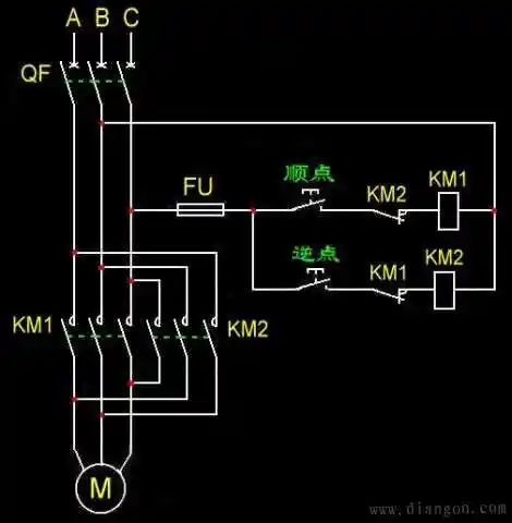 点动控制电机顺,逆转电路图和接线图