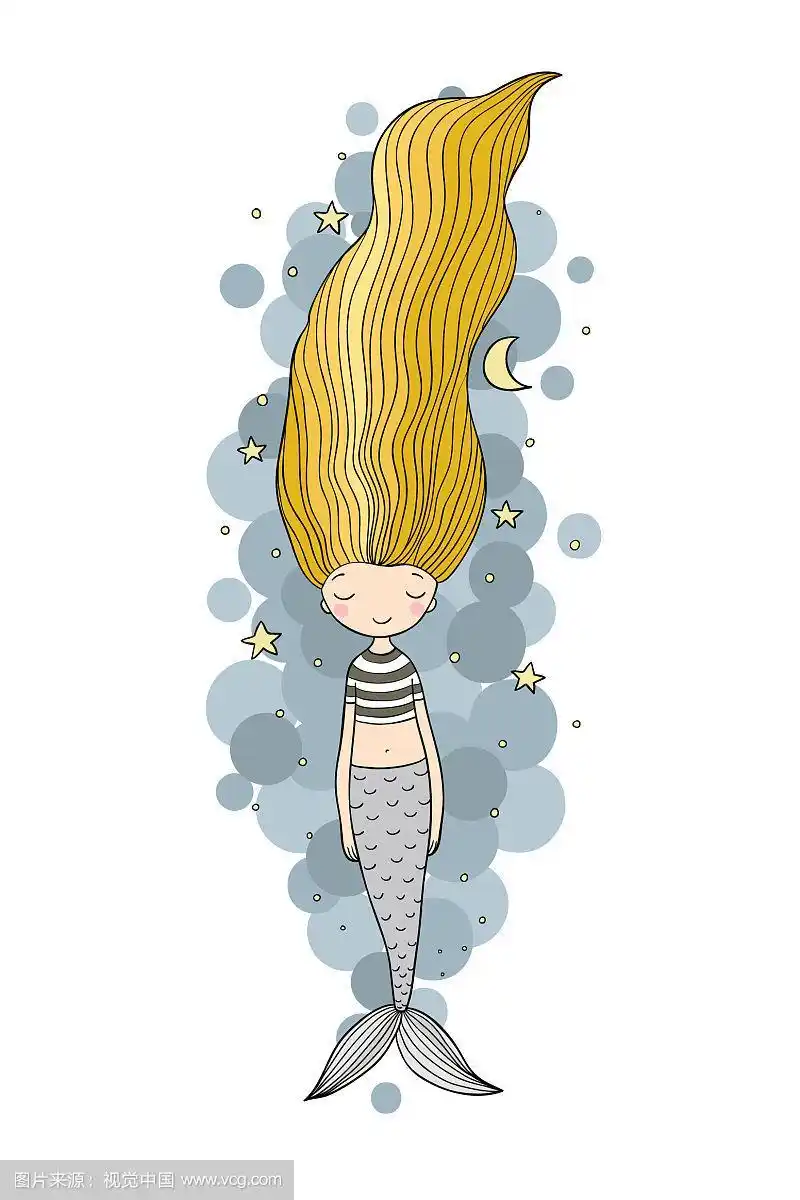 美丽可爱的卡通美人鱼长头发