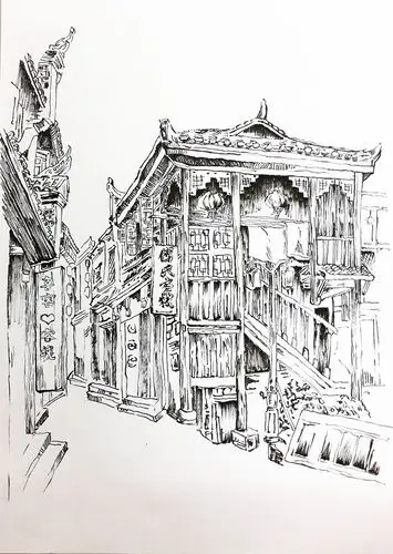 凤凰古镇速写小稿