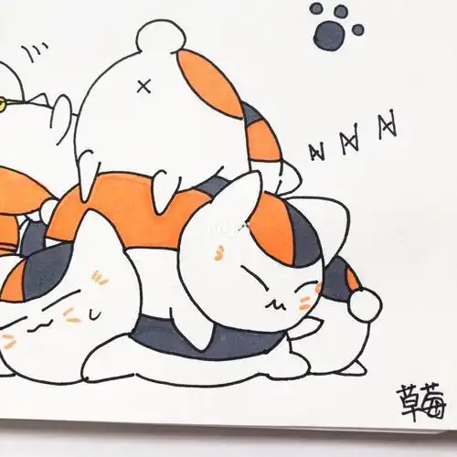 猫咪堆成山简笔画 简笔画图片大全-普车都