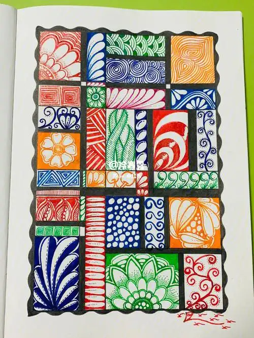 线描手绘禅绕原创235格子画