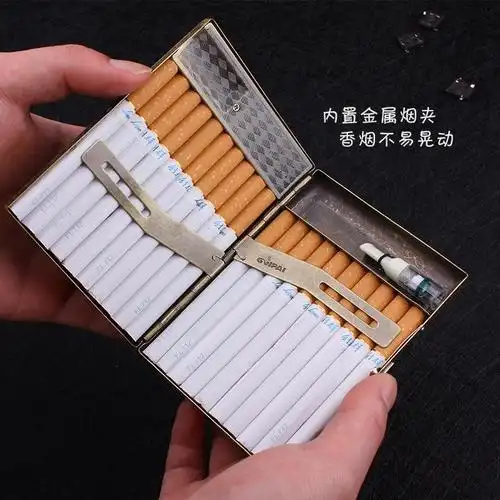 自动弹烟烟盒金属20支装香菸盒子烟盒带usb充电打火机电子点烟器