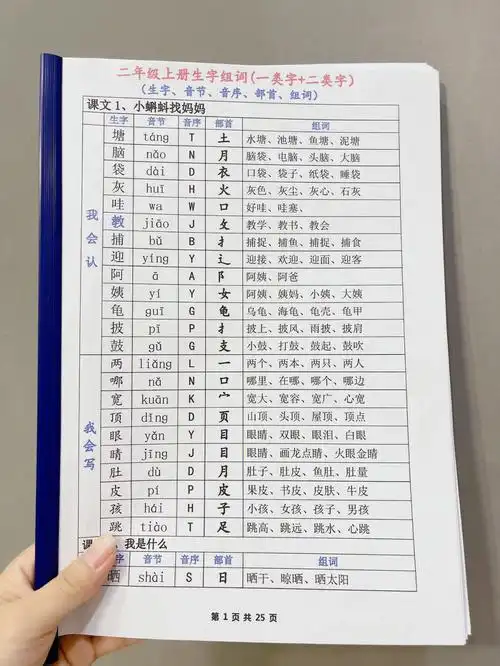 二年级生子组词一类字二类字