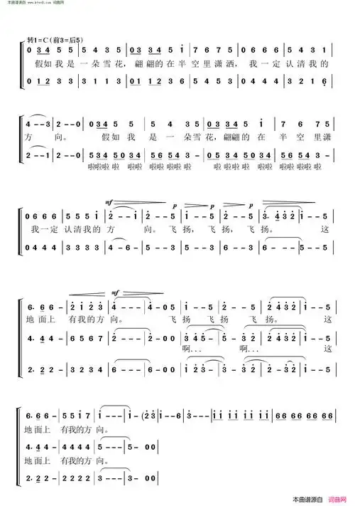 雪花的快乐男声四重唱简谱