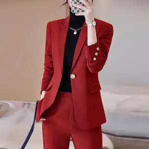 红色西装套装女秋冬新款女神范高端主持正装修身时尚气质西服外套