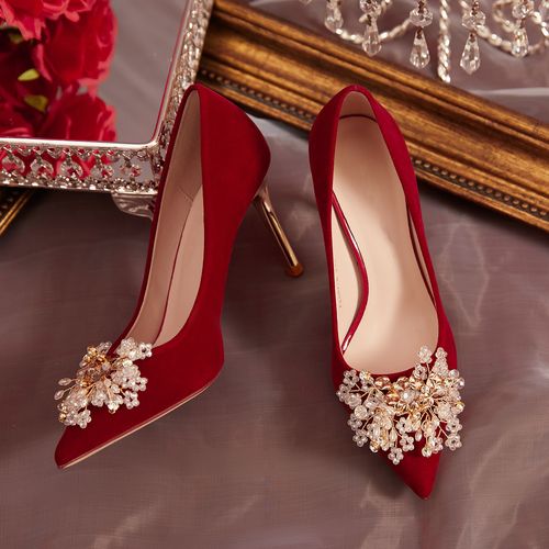 婚鞋新娘鞋2023年新款红色高跟鞋秀禾敬酒服结婚鞋婚纱小众高级感