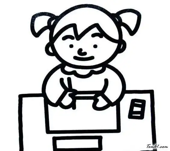 小女孩写字简笔画彩图