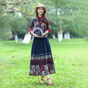 改良旗袍上衣套装棉麻茶服民族风大码裙女装中国风春夏秋复古唐装