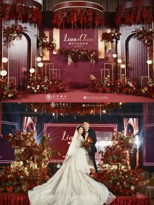 浓郁质感鎏金红色婚礼现场布置华丽却不浮夸