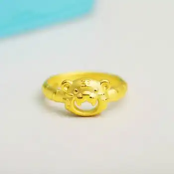 999足金可爱小老虎戒指黄金男女款本命年虎头虎牙3d硬金时尚戒指黄金