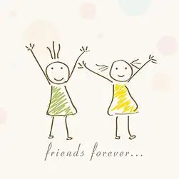 卡通插画的两个可爱的女孩和文本的朋友永远的友谊节快乐