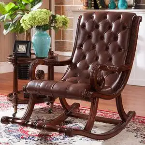 美式真皮摇摇椅沙发老年人家用午睡椅懒人逍遥椅成人阳台休闲躺椅