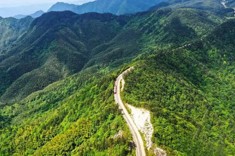 航拍江西明月山高山观光小火车穿梭海拔1700多米森林