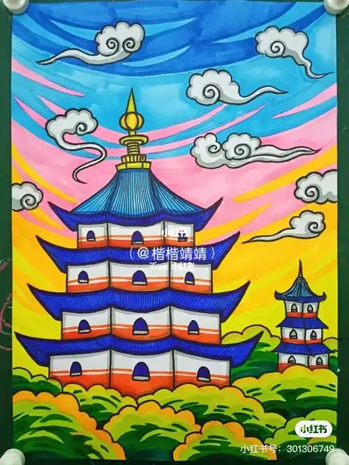 家乡的桥和塔范画人教版三年级下册