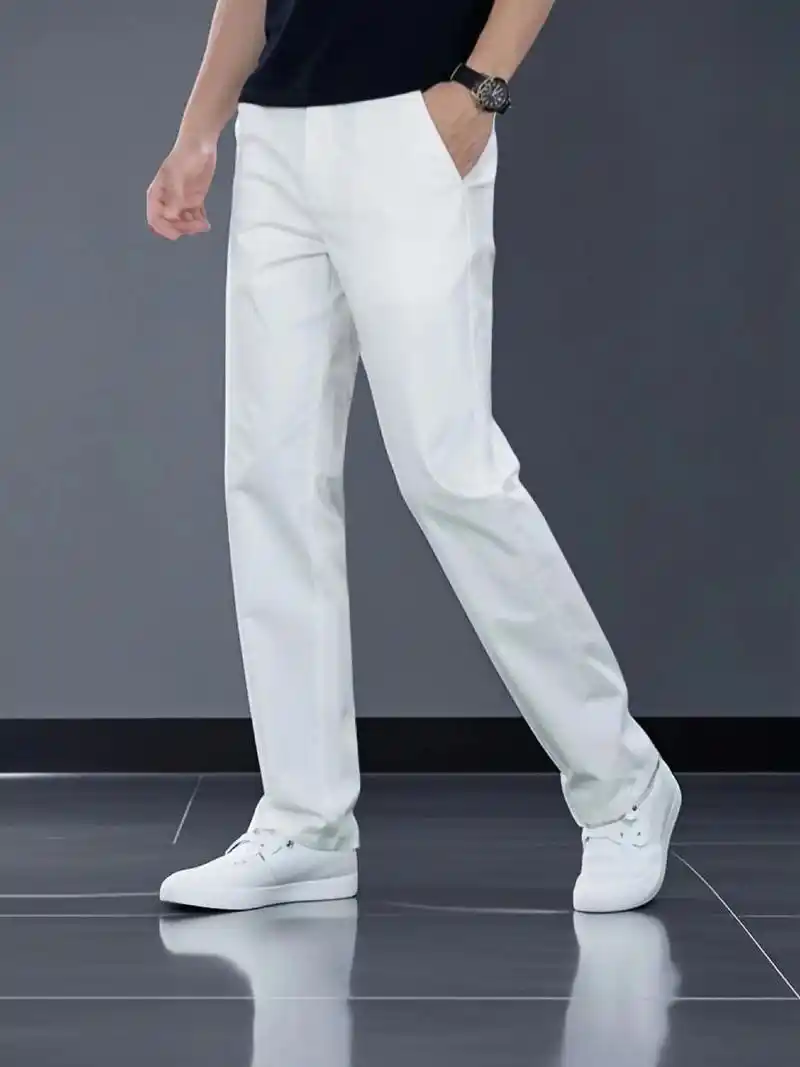 这条薄款男士直筒小白裤来袭!弹力面料让你大步