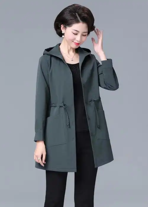 中年女风衣中款妈妈春秋装洋气女中长款新款中老年女装气质宽松高贵