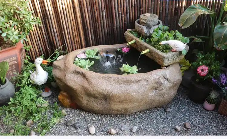 假山流水喷泉室外庭院水景假山喷泉流水景观鱼池鱼缸水池阳台庭院花园