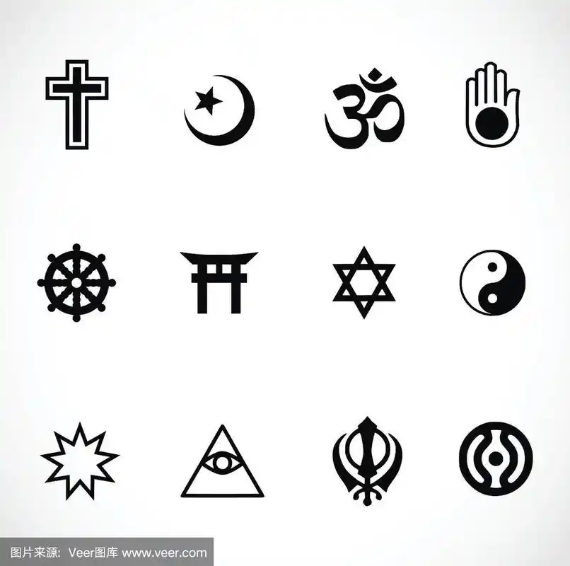 世界宗教标志图标设置矢量插图