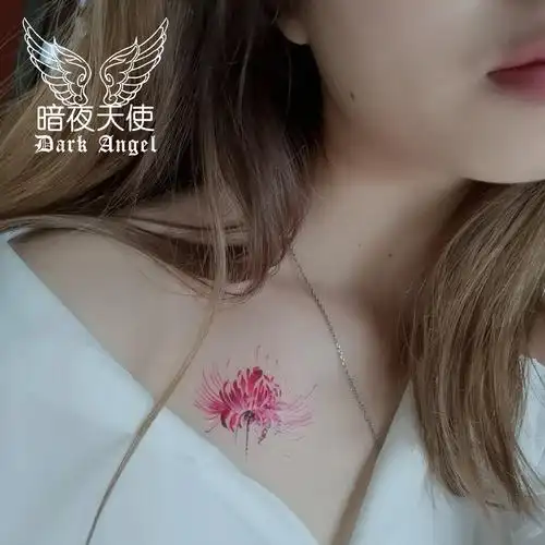 3d彼岸花纹身贴防水女半持久性感脚踝文身贴纸男ins曼珠沙华