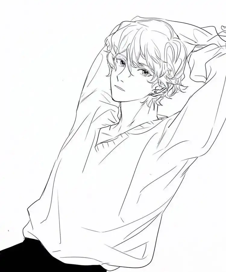 人物线稿,帅气又清爽的卡通男生.卷发的帅气男生.