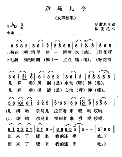 尕马儿令 歌谱 简谱