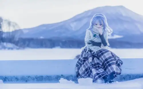 可爱的娃娃,女孩,冬天 壁纸