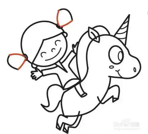 骑独角兽的小女孩的画法