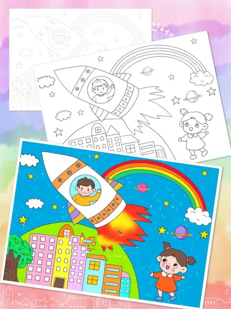 271放飞梦想主题儿童画 放飞梦想主题儿童画 有电子版线稿