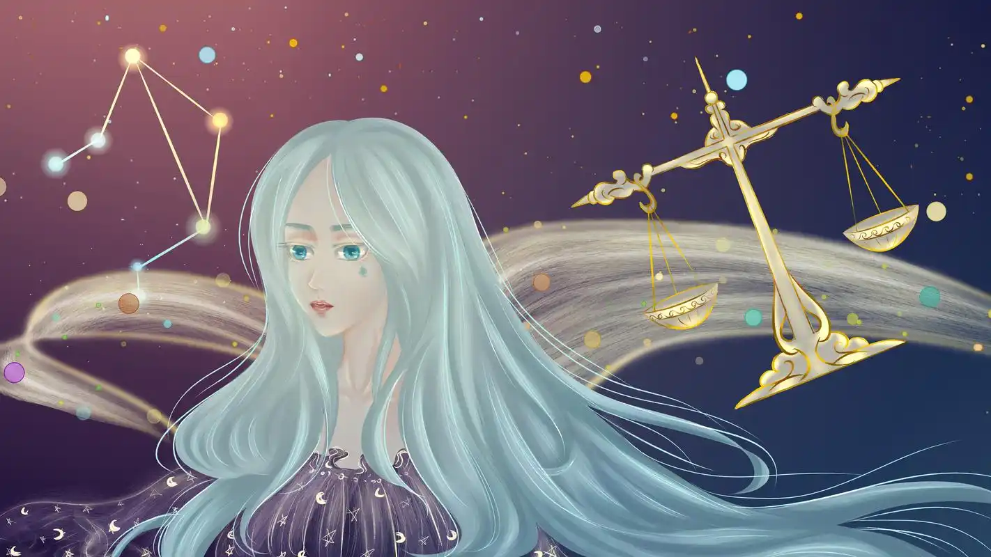 电脑壁纸 动漫卡通 生肖星座 可爱的天秤座女孩插画