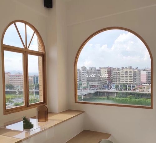 定制樟子松弧形门窗玻璃木窗服装店异形防水窗户阳光房透明包邮