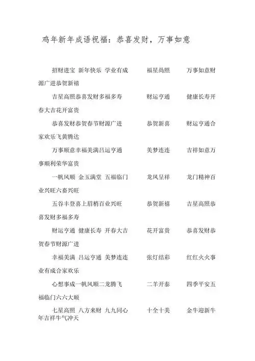 鸡年新年成语祝福恭喜发财万事如意