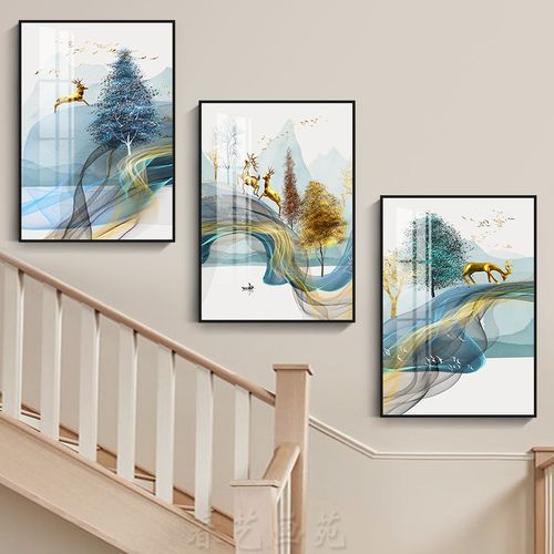 楼梯挂画楼梯间墙面装饰画复式楼走廊玄关转角墙壁画楼道过道墙画