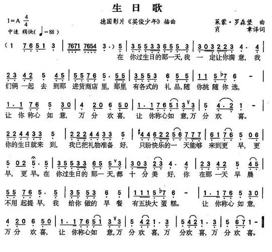 【生日歌简谱】生日歌(德)简谱