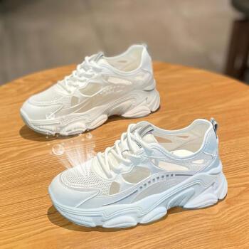 老爹式运动凉鞋女款夏季2023年新款小个子包头凉鞋镂空透气小白鞋白色