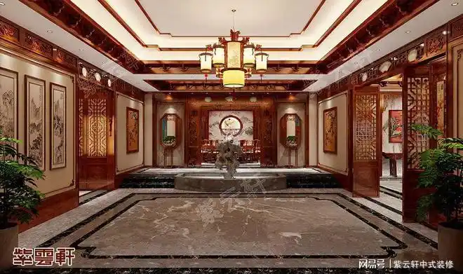 中式宫廷风设计平层豪宅装修效果图暖意融融典雅大气